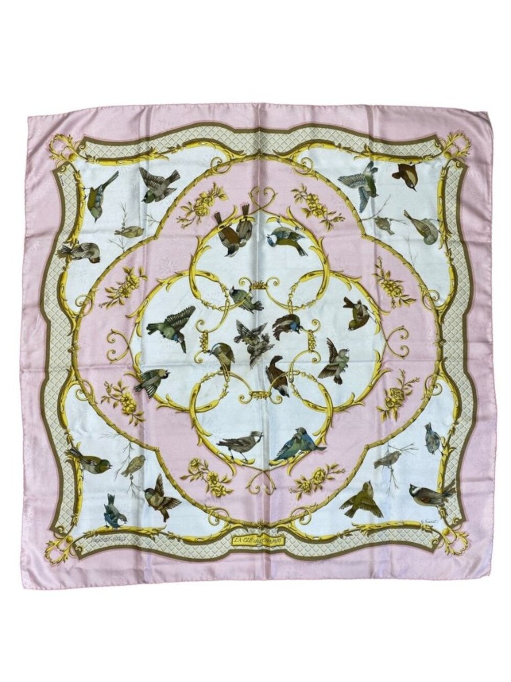 Hermes Scarf Shawl Large Carre Des Champs Key to Freedom Silk Pink